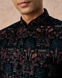 Manyavar Men Teal Green Velvet Splendour Jodhpuri Suit