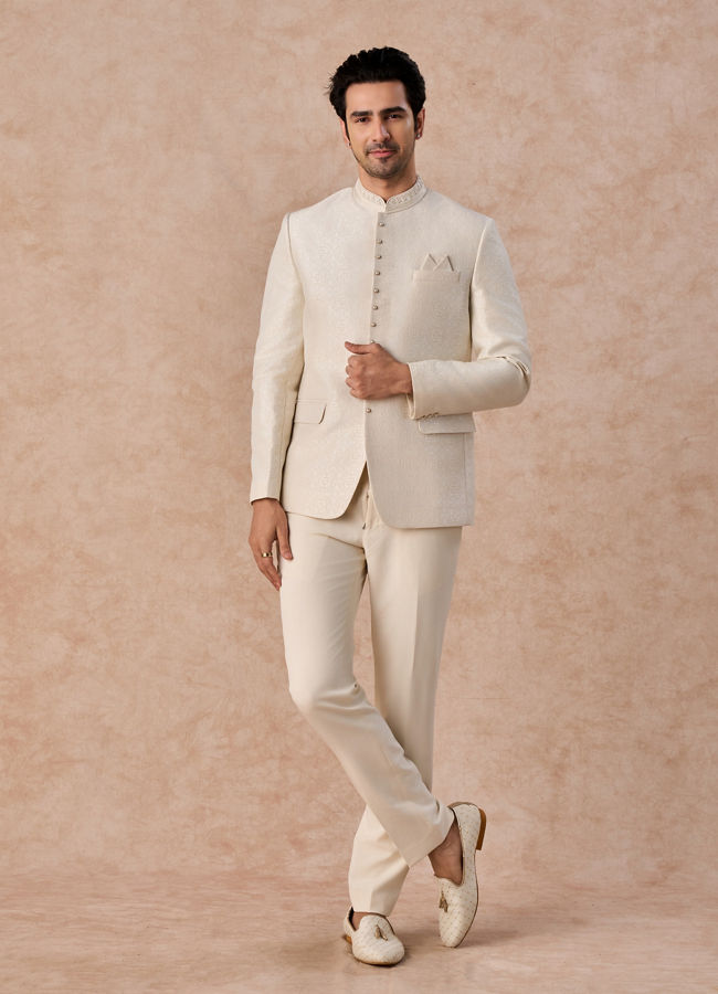 Manyavar Men Elegant Cream Jodhpuri Suit