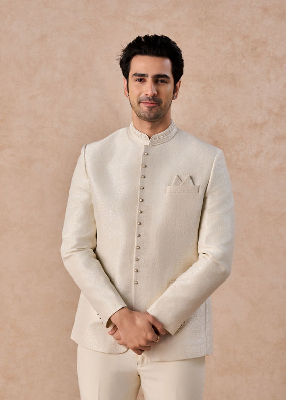 Manyavar Men Elegant Cream Jodhpuri Suit