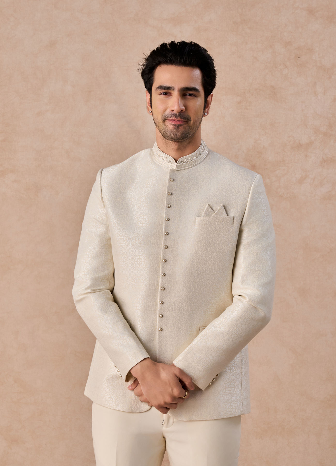 Manyavar Men Elegant Cream Jodhpuri Suit