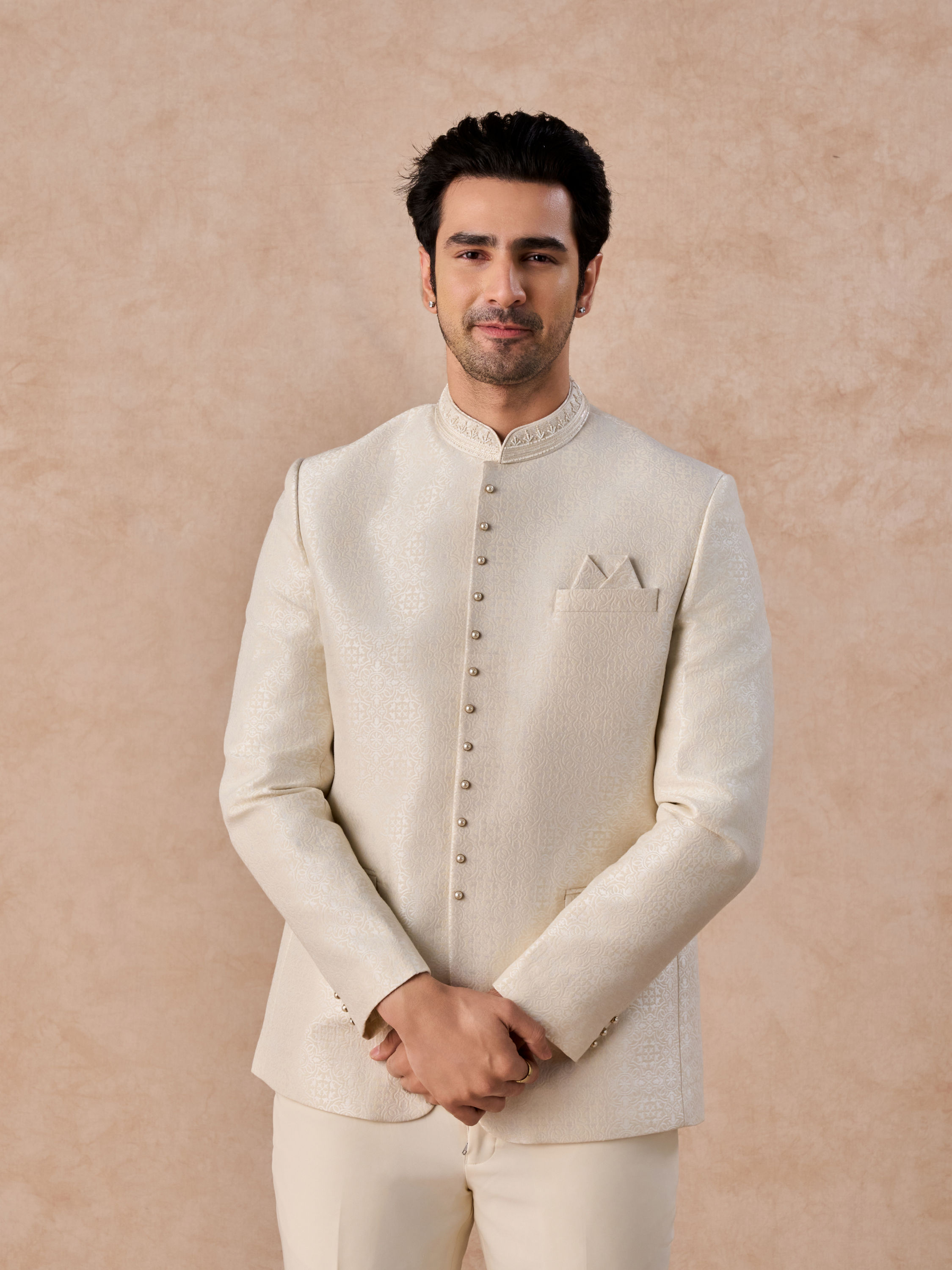 Manyavar Men Elegant Cream Jodhpuri Suit