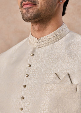 Manyavar Men Elegant Cream Jodhpuri Suit