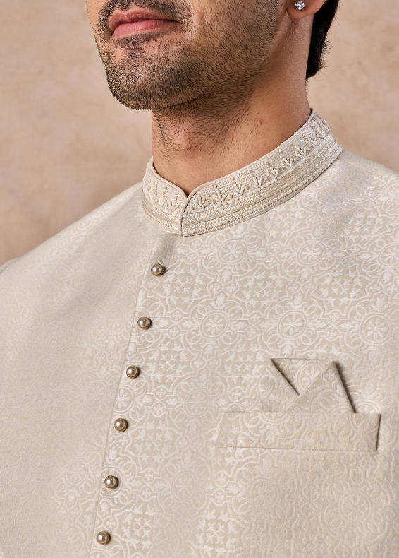 Manyavar Men Elegant Cream Jodhpuri Suit