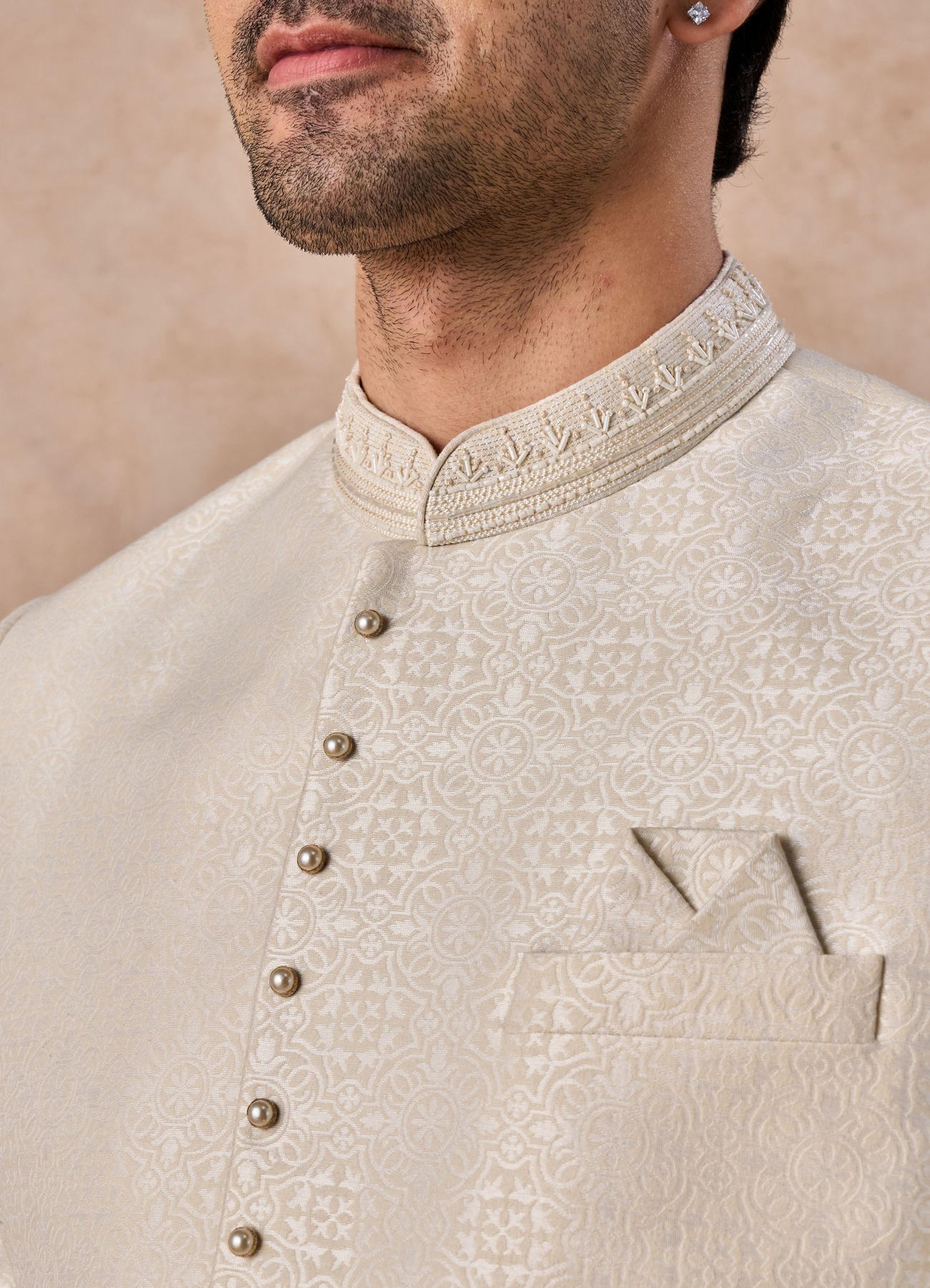 Manyavar Men Elegant Cream Jodhpuri Suit