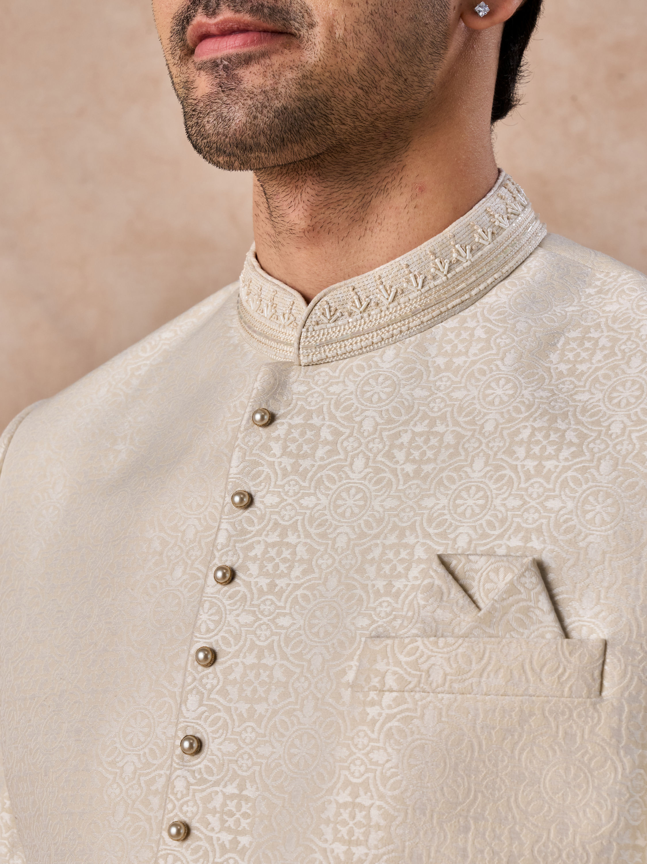 Manyavar Men Elegant Cream Jodhpuri Suit