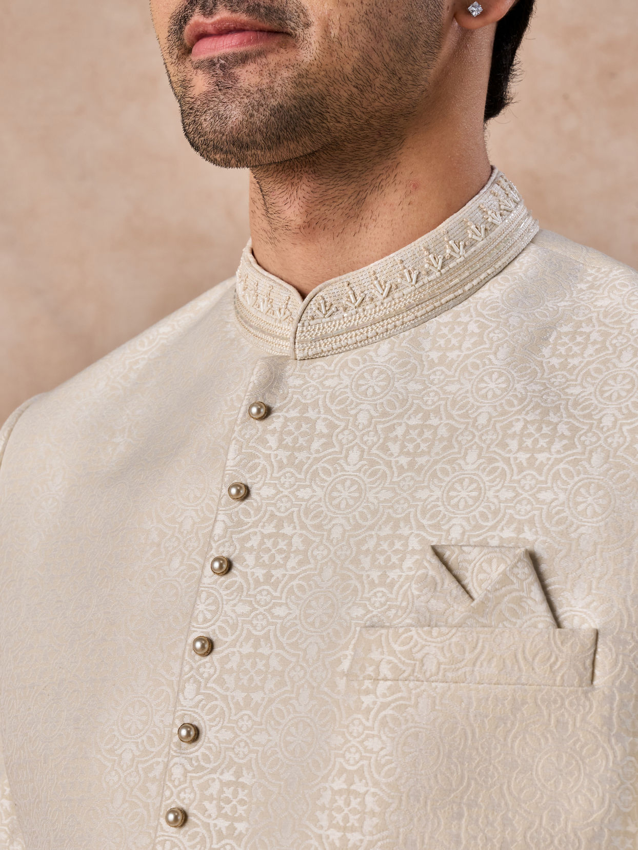 Manyavar Men Elegant Cream Jodhpuri Suit
