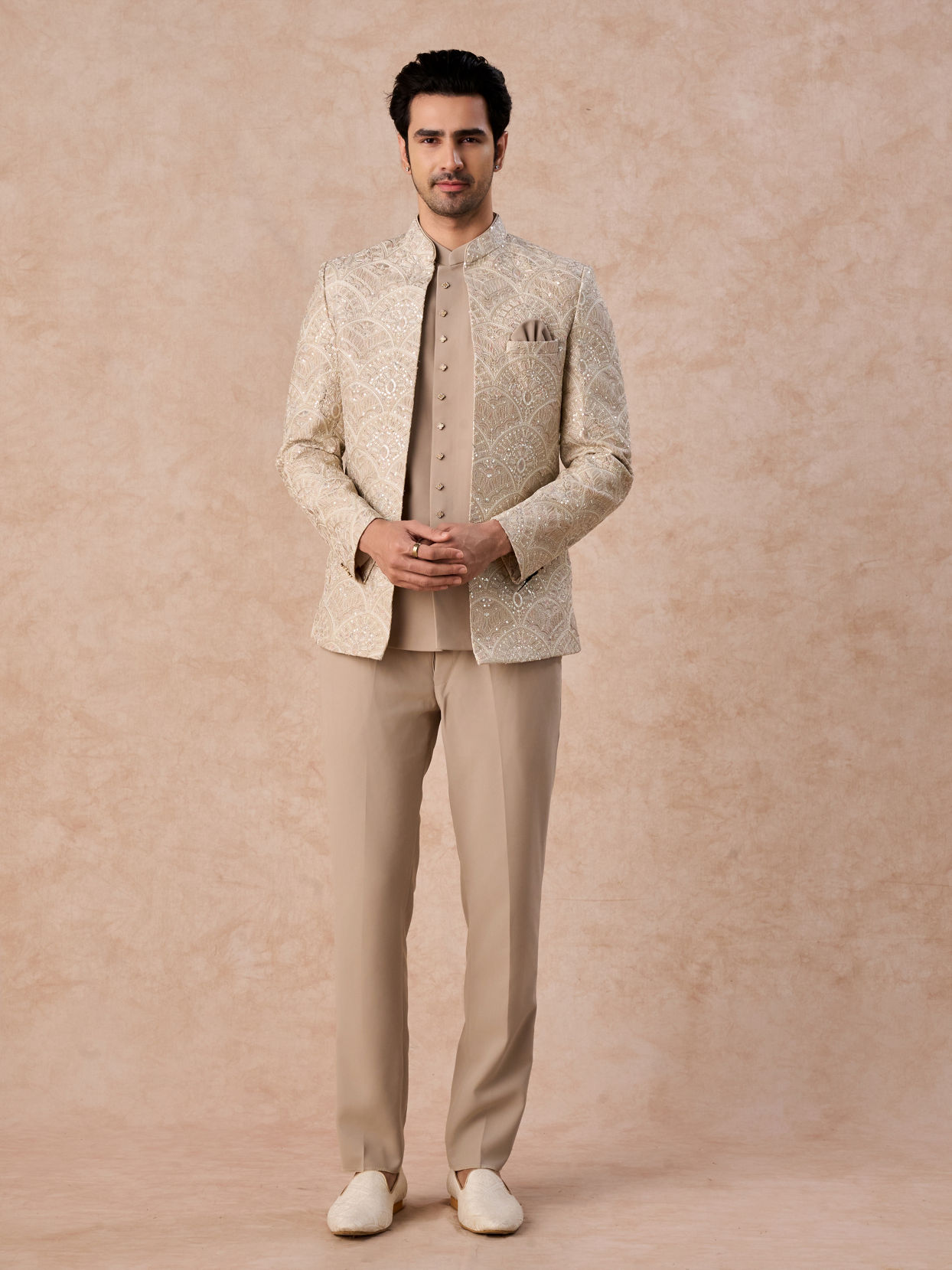 Manyavar Men Exquisite Beige Jodhpuri Suit