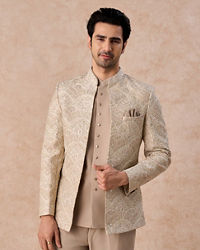 Manyavar Men Exquisite Beige Jodhpuri Suit