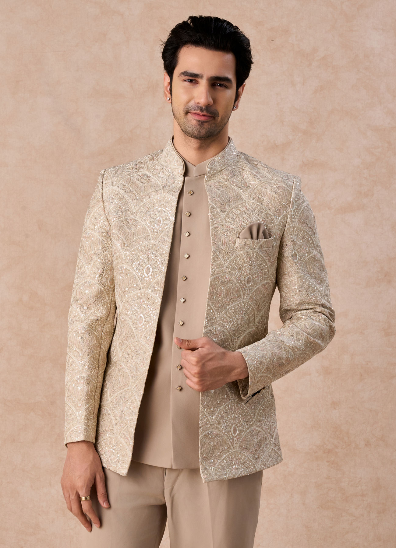 Manyavar Men Exquisite Beige Jodhpuri Suit