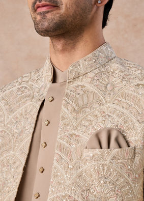 Manyavar Men Exquisite Beige Open Jodhpuri Suit
