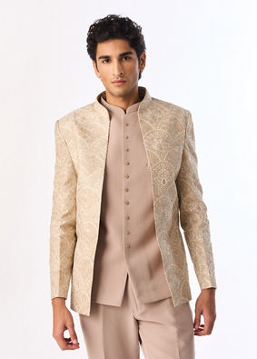 Manyavar Men Exquisite Beige Open Jodhpuri Suit