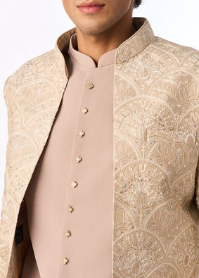 Manyavar Men Exquisite Beige Open Jodhpuri Suit
