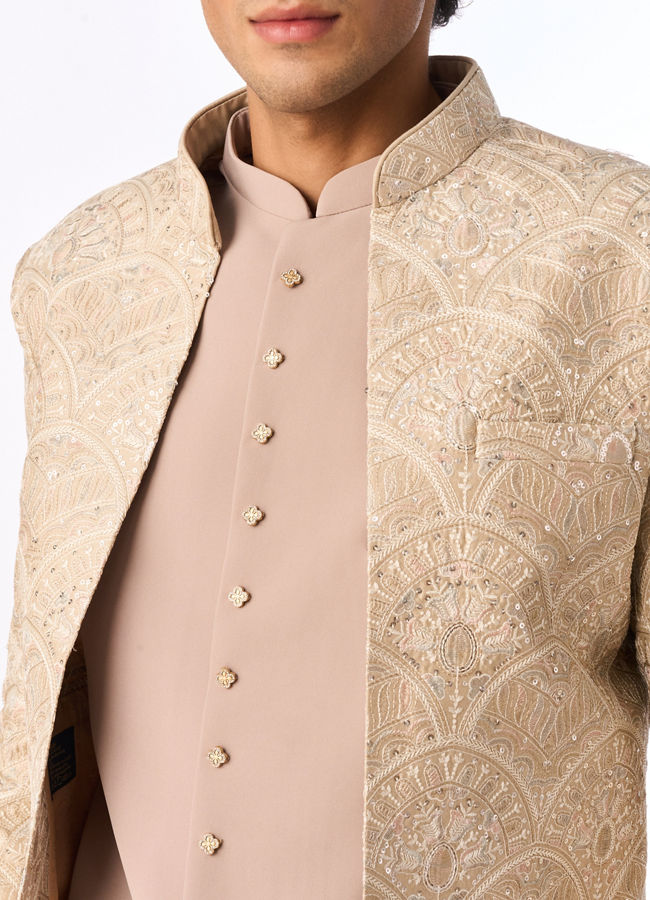Manyavar Men Exquisite Beige Open Jodhpuri Suit