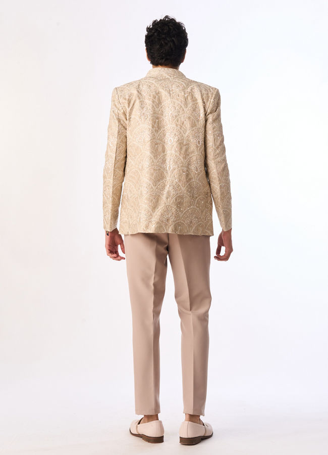 Manyavar Men Exquisite Beige Open Jodhpuri Suit