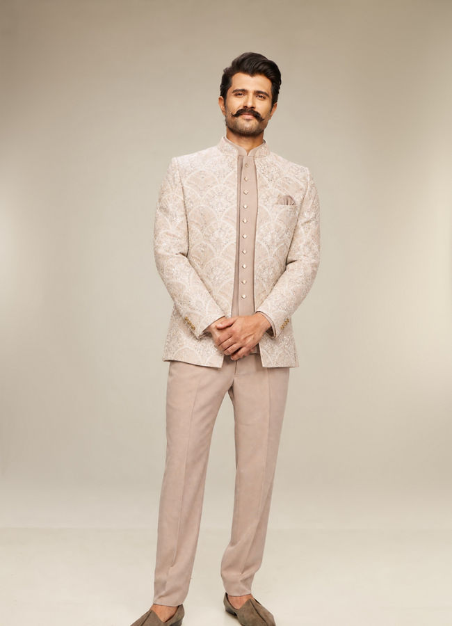 Manyavar Men Exquisite Beige Open Jodhpuri Suit
