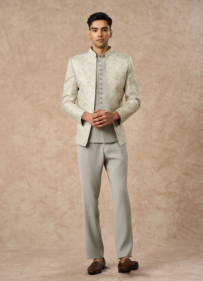Manyavar Men Pista Green Art Silk Jodhpuri Suit