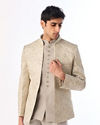 Manyavar Men Pista Green Silk Jodhpuri Suit