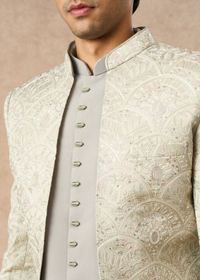 Manyavar Men Pista Green Art Silk Jodhpuri Suit