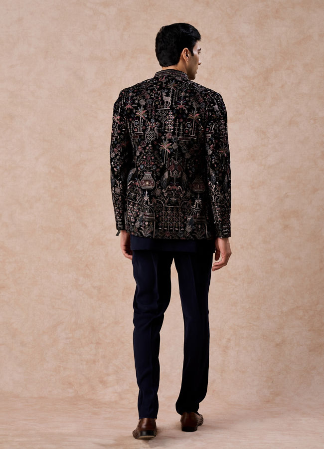 Manyavar Men Velvety Charm Dark Blue Open Jodhpuri Suit