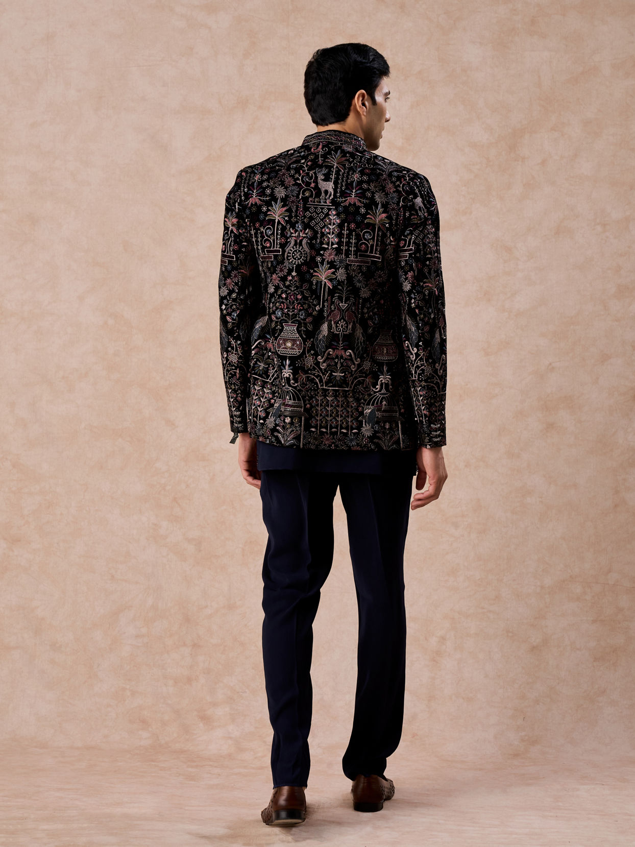 Manyavar Men Velvety Charm Dark Blue Open Jodhpuri Suit