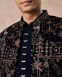 Manyavar Men Velvety Charm Dark Blue Open Jodhpuri Suit