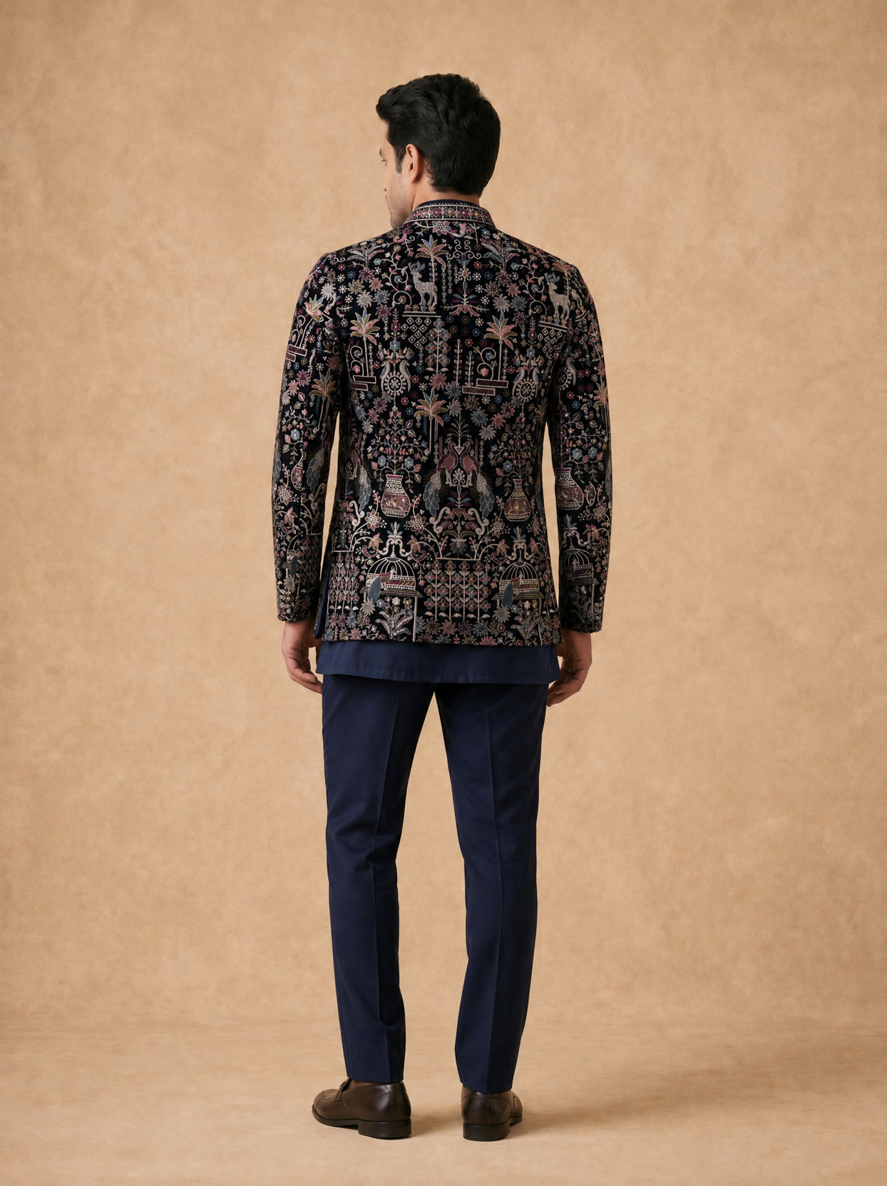 Manyavar Men Velvety Charm Dark Blue Open Jodhpuri Suit