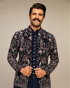 Manyavar Men Velvety Charm Dark Blue Open Jodhpuri Suit