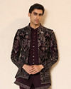 Manyavar Men Wine Velvet Embroidered Jodhpuri Suit