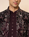 Manyavar Men Wine Velvet Embroidered Jodhpuri Suit