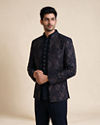 Manyavar Men Dark Blue Velvet Jodhpuri Suit with Self-Texture