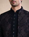 Manyavar Men Dark Blue Velvet Jodhpuri Suit with Self-Texture