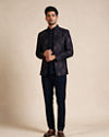 Manyavar Men Dark Blue Velvet Jodhpuri Suit with Self-Texture