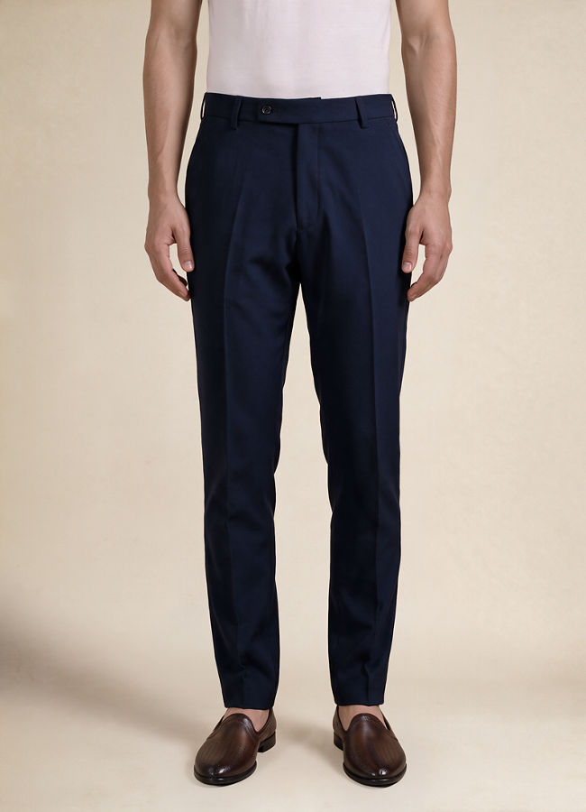 Manyavar Men Dark Blue Velvet Jodhpuri Suit with Self-Texture