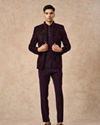 Manyavar Men Purple Velvet Jodhpuri Suit with Embroidery