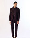 Manyavar Men Purple Velvet Jodhpuri Suit with Embroidery