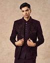 Manyavar Men Purple Velvet Jodhpuri Suit with Embroidery