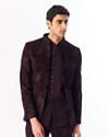 Manyavar Men Purple Velvet Jodhpuri Suit with Embroidery