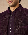 Manyavar Men Purple Velvet Jodhpuri Suit with Embroidery