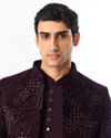 Manyavar Men Purple Velvet Jodhpuri Suit with Embroidery