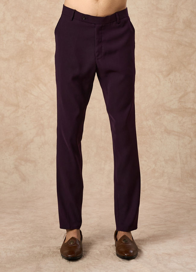 Manyavar Men Purple Velvet Jodhpuri Suit with Embroidery