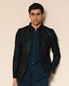 Manyavar Men Vijay's Emerald Green Velvet Embroidered Jodhpuri Suit
