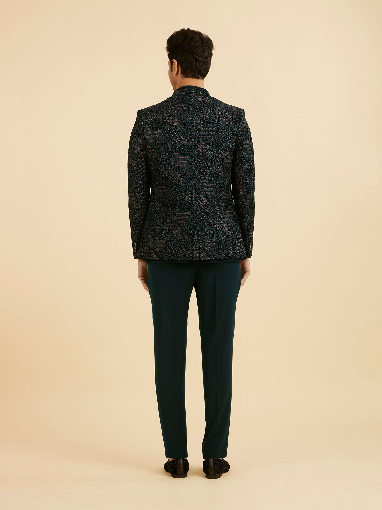 Manyavar Men Vijay's Emerald Green Velvet Embroidered Jodhpuri Suit