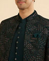 Manyavar Men Vijay's Emerald Green Velvet Embroidered Jodhpuri Suit