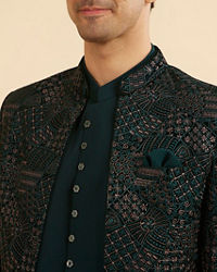 Manyavar Men Vijay's Emerald Green Velvet Embroidered Jodhpuri Suit