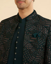 Manyavar Men Emerald Velvet Elegance Open Jodhpuri Suit