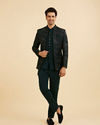Manyavar Men Emerald Velvet Elegance Open Jodhpuri Suit