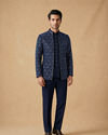 Manyavar Men Dark Blue Velvet Open Jodhpuri Suit