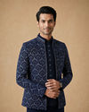 Manyavar Men Dark Blue Velvet Open Jodhpuri Suit