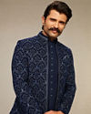 Manyavar Men Dark Blue Velvet Open Jodhpuri Suit