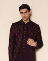 Manyavar Men Wine Velvet Embroidered Jodhpuri Suit